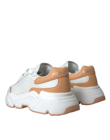 Dolce & Gabbana White Peach DAYMASTER Leather Sneakers Shoes Dolce & Gabbana