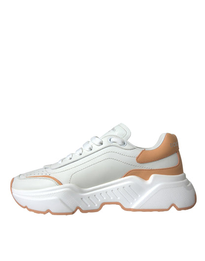 Dolce & Gabbana White Peach DAYMASTER Leather Sneakers Shoes Dolce & Gabbana