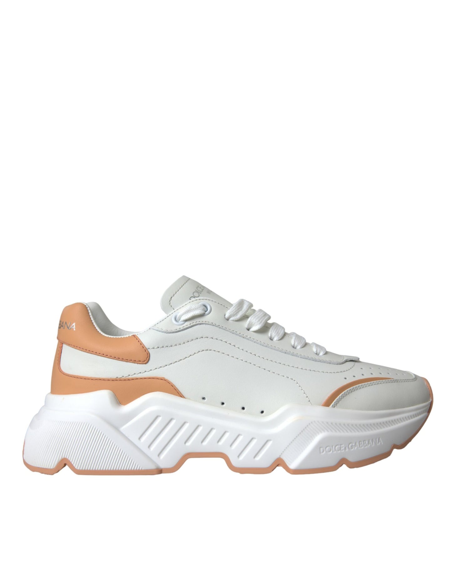 Dolce & Gabbana White Peach DAYMASTER Leather Sneakers Shoes Dolce & Gabbana