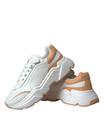 Dolce & Gabbana White Peach DAYMASTER Leather Sneakers Shoes Dolce & Gabbana