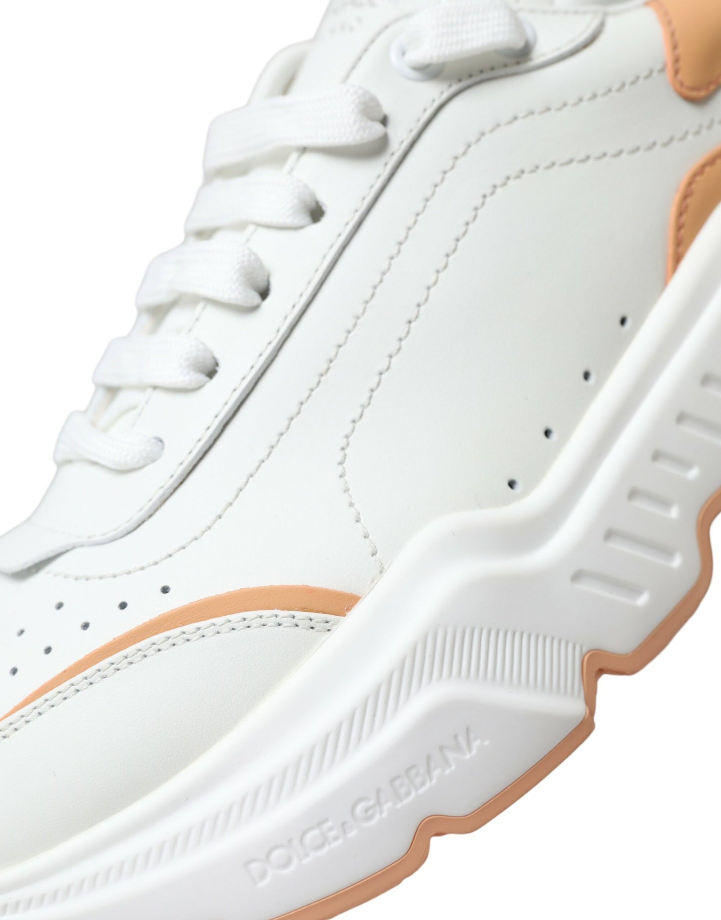 Dolce & Gabbana White Peach DAYMASTER Leather Sneakers Shoes Dolce & Gabbana