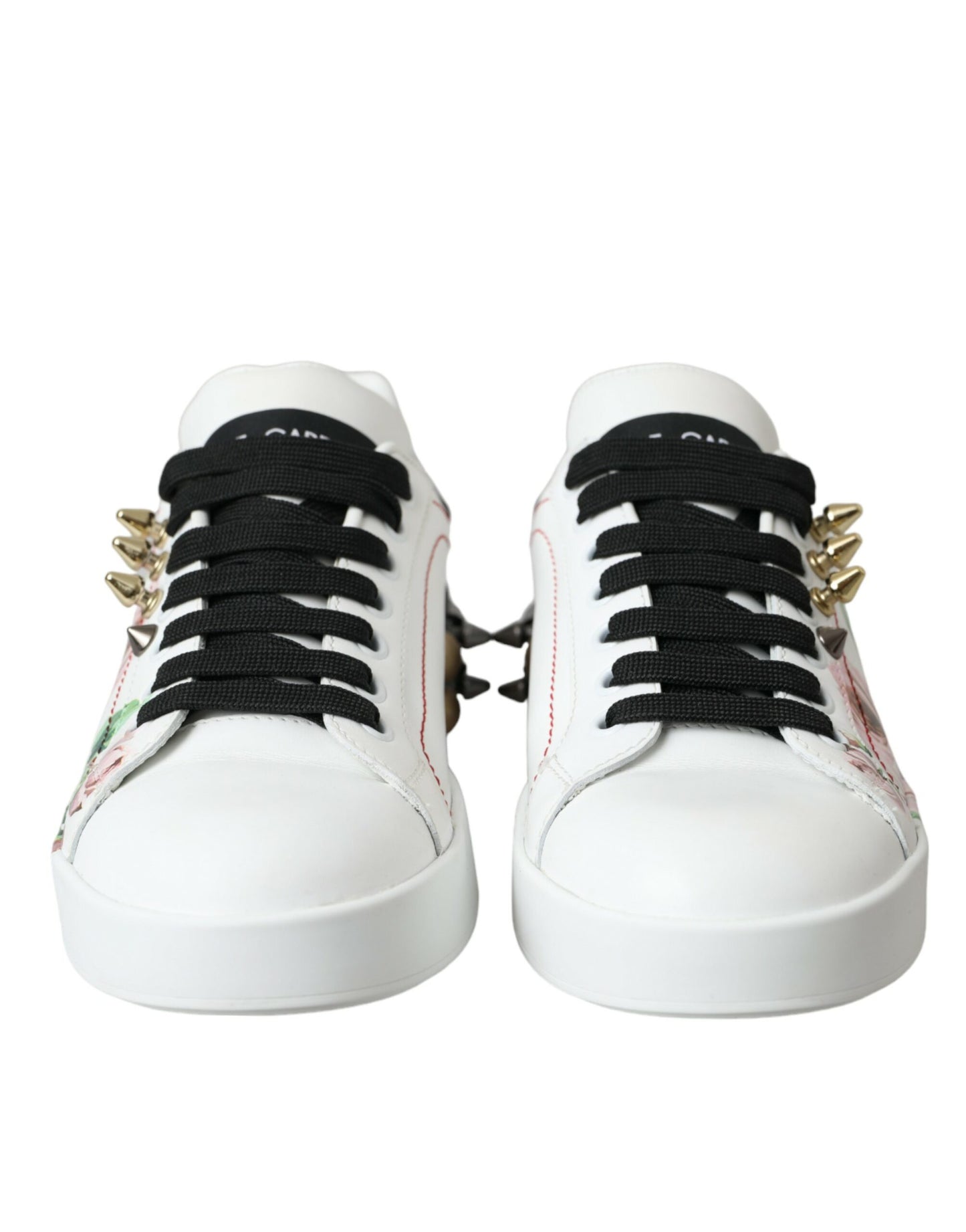 Dolce & Gabbana White Leather Crystal Roses Floral Sneakers Shoes Dolce & Gabbana