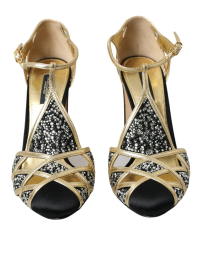 Dolce & Gabbana Black Suede Gold Embellished Heels Pump Shoes Dolce & Gabbana