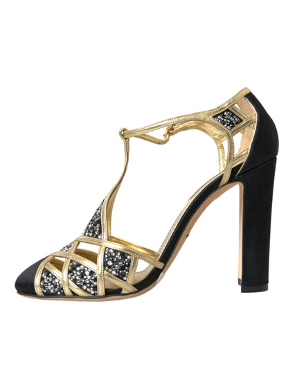 Dolce & Gabbana Black Suede Gold Embellished Heels Pump Shoes Dolce & Gabbana