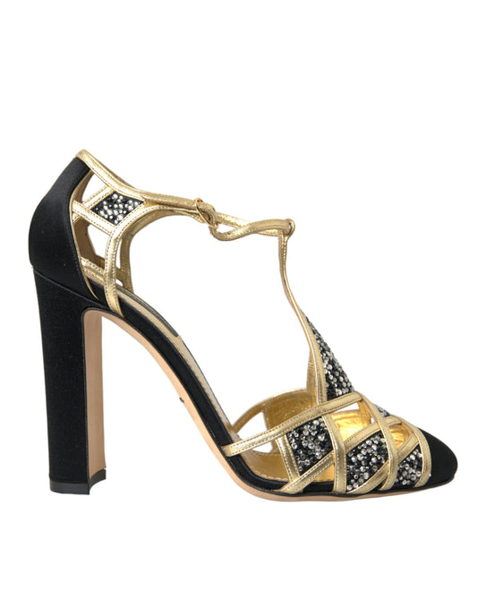 Dolce & Gabbana Black Suede Gold Embellished Heels Pump Shoes Dolce & Gabbana