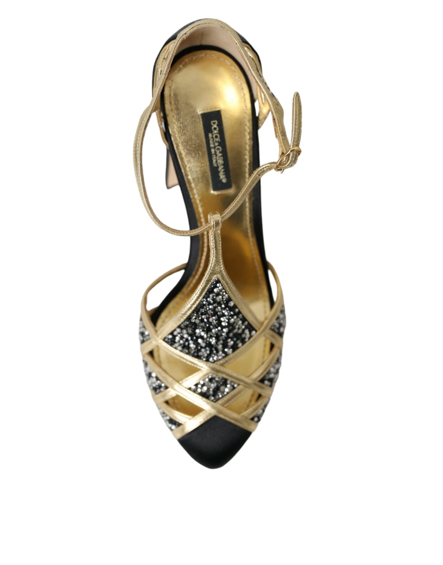 Dolce & Gabbana Black Suede Gold Embellished Heels Pump Shoes Dolce & Gabbana