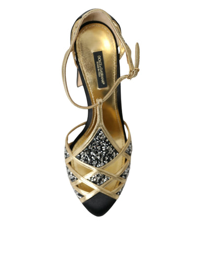 Dolce & Gabbana Black Suede Gold Embellished Heels Pump Shoes Dolce & Gabbana