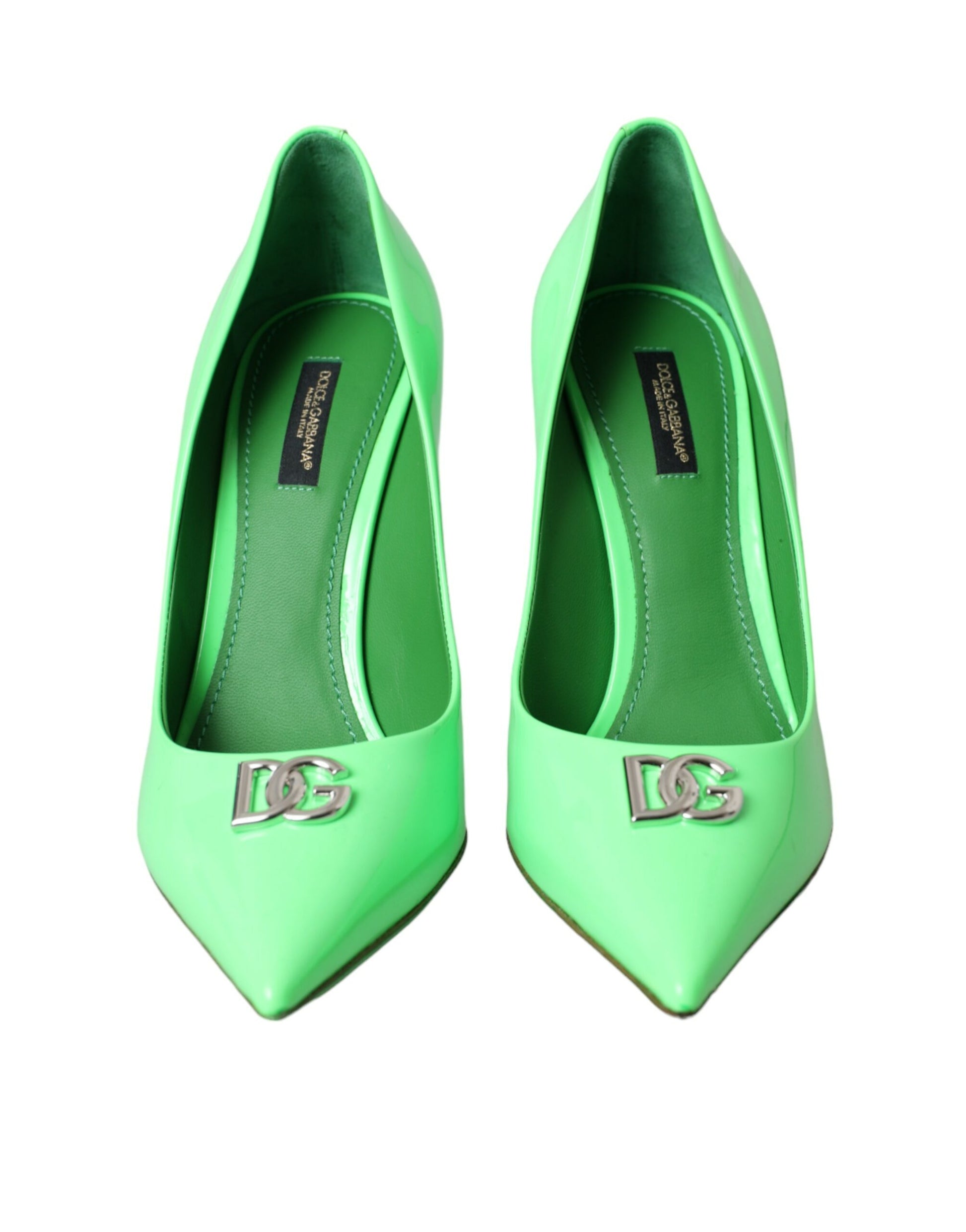 Dolce & Gabbana Neon Green Patent Leather Logo Pumps Shoes