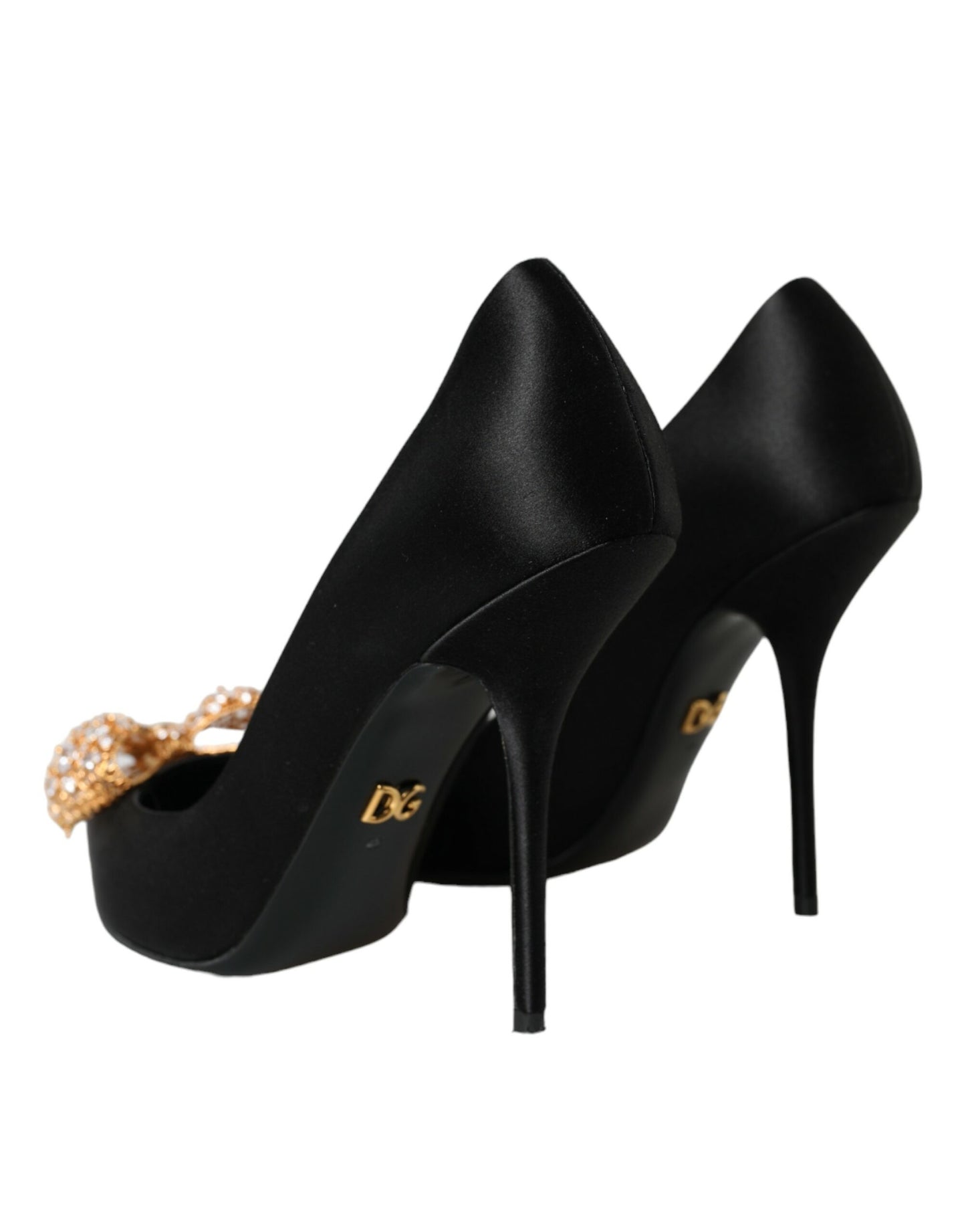 Dolce & Gabbana Black Satin Bow Embellished Heels Pumps Shoes Dolce & Gabbana