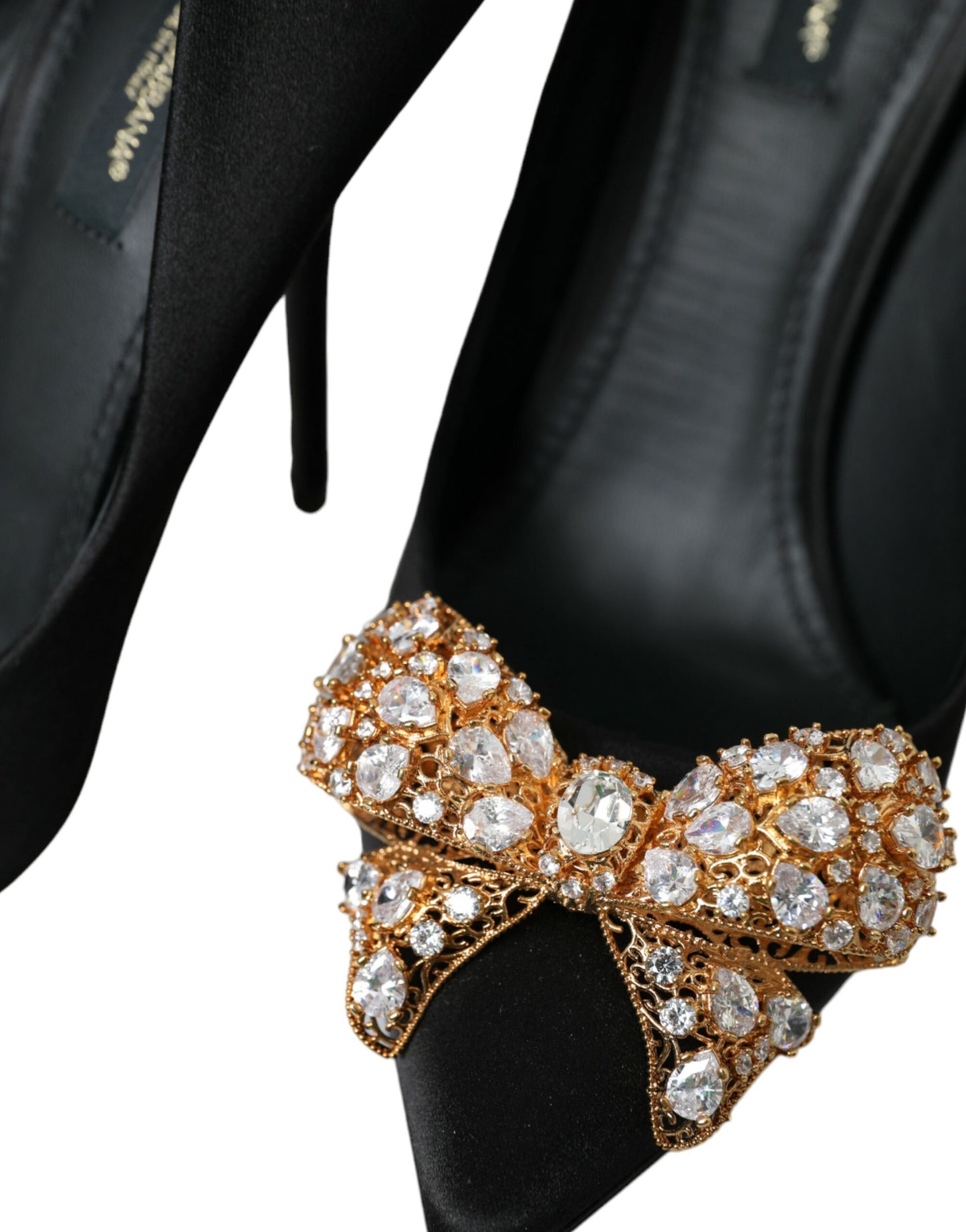 Dolce & Gabbana Black Satin Bow Embellished Heels Pumps Shoes Dolce & Gabbana