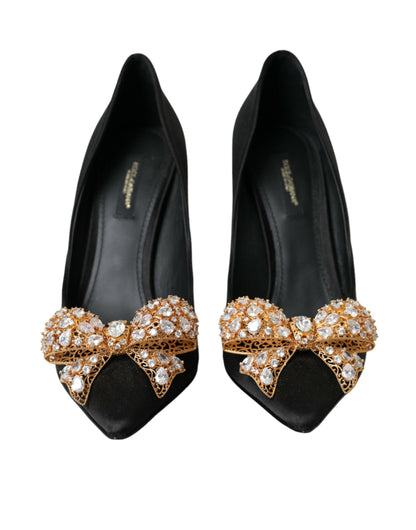 Dolce & Gabbana Black Satin Bow Crystal Heels Pumps Shoes Dolce & Gabbana