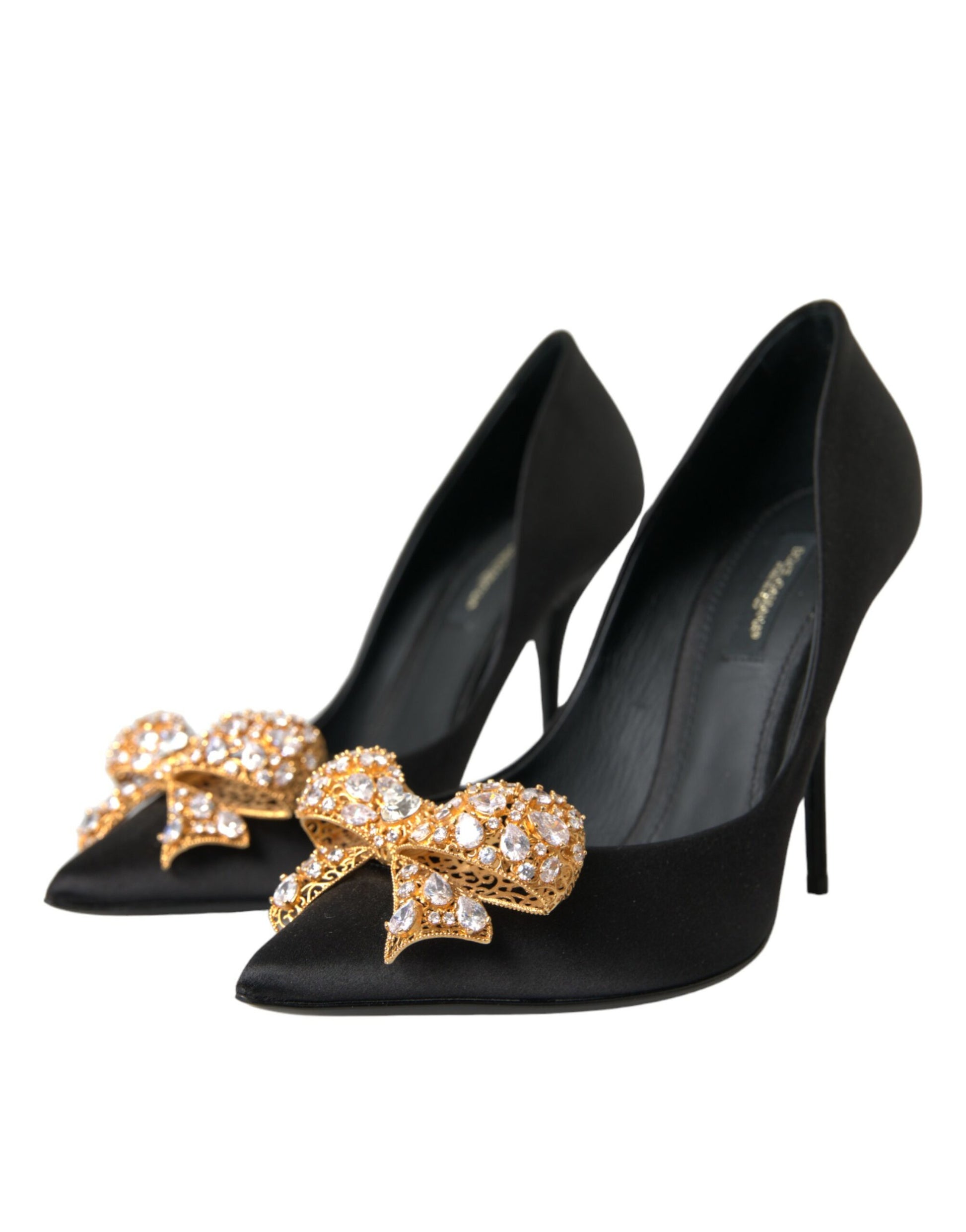 Dolce & Gabbana Black Satin Bow Crystal Heels Pumps Shoes