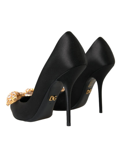 Dolce & Gabbana Black Satin Bow Crystal Heels Pumps Shoes Dolce & Gabbana