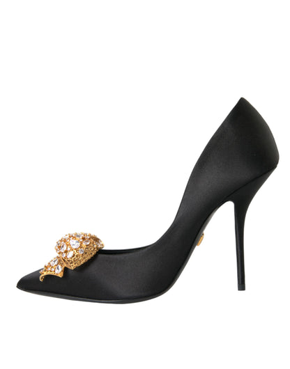 Dolce & Gabbana Black Satin Bow Crystal Heels Pumps Shoes Dolce & Gabbana