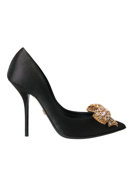 Dolce & Gabbana Black Satin Bow Crystal Heels Pumps Shoes Dolce & Gabbana