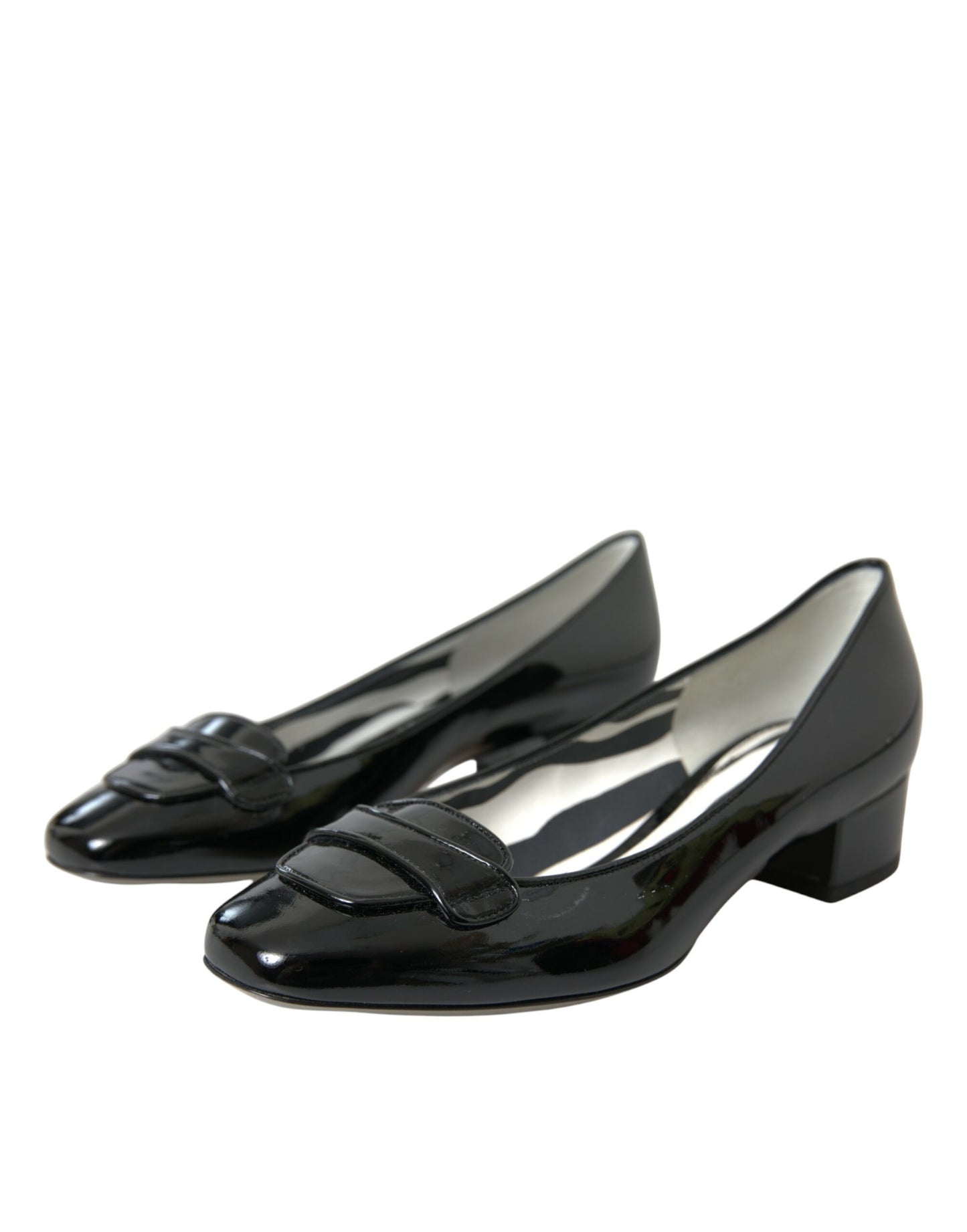 Dolce & Gabbana Black Patent Leather Block Heels Pumps Shoes Dolce & Gabbana