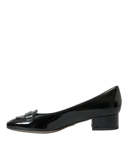 Dolce & Gabbana Black Patent Leather Block Heels Pumps Shoes Dolce & Gabbana