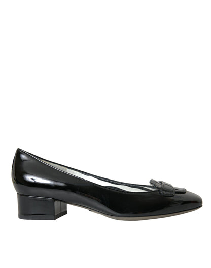 Dolce & Gabbana Black Patent Leather Block Heels Pumps Shoes Dolce & Gabbana