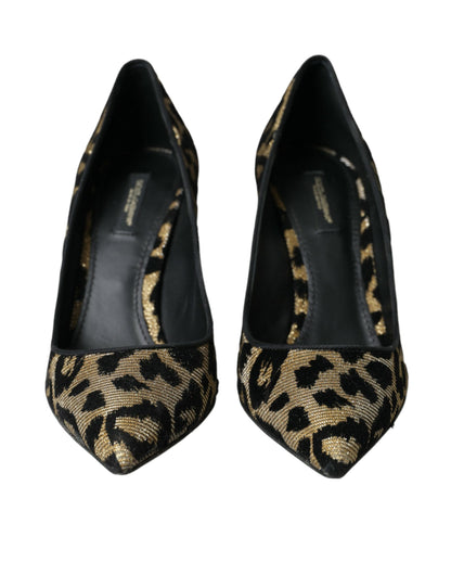 Dolce & Gabbana Black Gold Leopard Lurex Heels Pumps Shoes Dolce & Gabbana