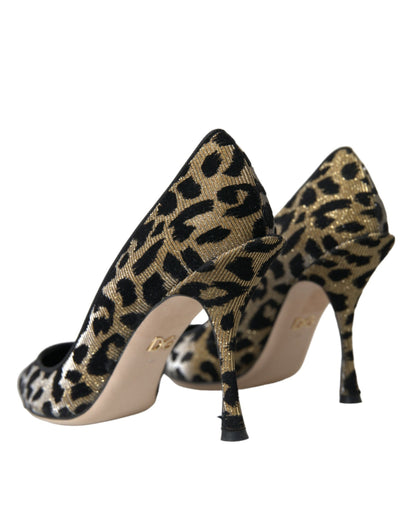 Dolce & Gabbana Black Gold Leopard Lurex Heels Pumps Shoes Dolce & Gabbana