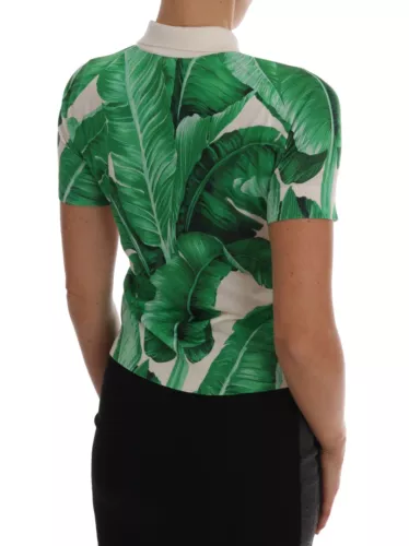 Dolce & Gabbana Green Banana Print Silk Polo T-shirt Dolce & Gabbana