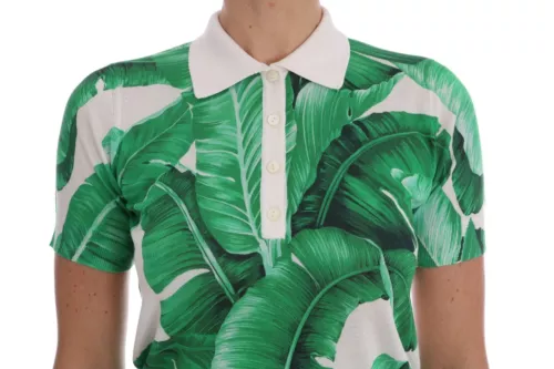 Dolce & Gabbana Green Banana Print Silk Polo T-shirt Dolce & Gabbana