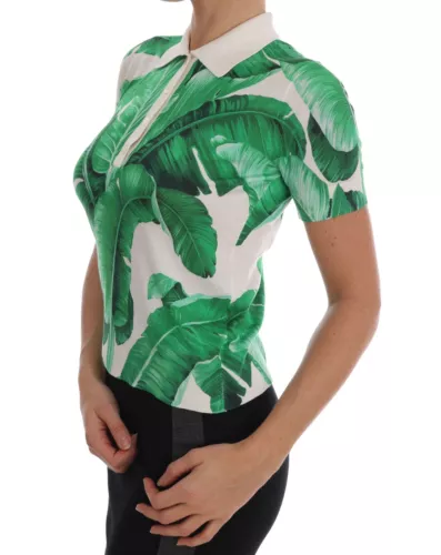 Dolce & Gabbana Green Banana Print Silk Polo T-shirt Dolce & Gabbana