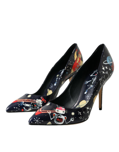 Dolce & Gabbana Blue Space Robot Leather Heels Pumps Shoes Dolce & Gabbana