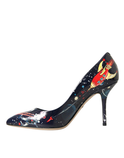 Dolce & Gabbana Blue Space Robot Leather Heels Pumps Shoes Dolce & Gabbana