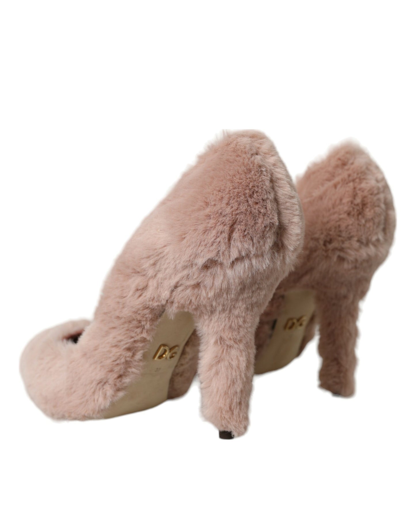 Dolce & Gabbana Light Pink Faux Fur Heels Pumps Shoes Dolce & Gabbana