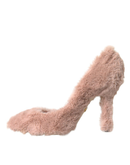 Dolce & Gabbana Light Pink Faux Fur Heels Pumps Shoes Dolce & Gabbana