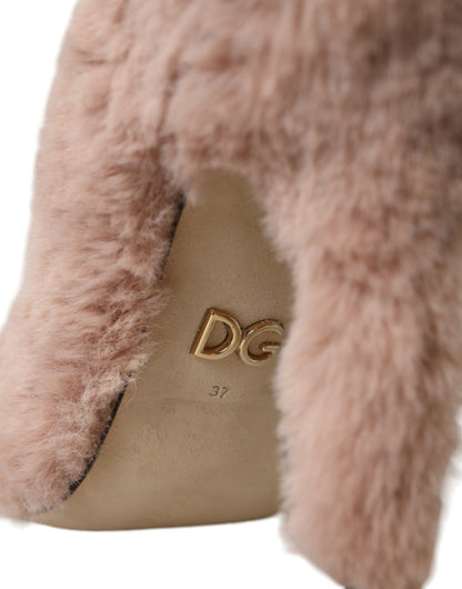 Dolce & Gabbana Light Pink Faux Fur Heels Pumps Shoes Dolce & Gabbana