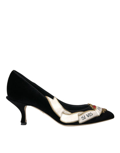 Dolce & Gabbana Black Suede Leather Amari Heels Pumps Shoes Dolce & Gabbana