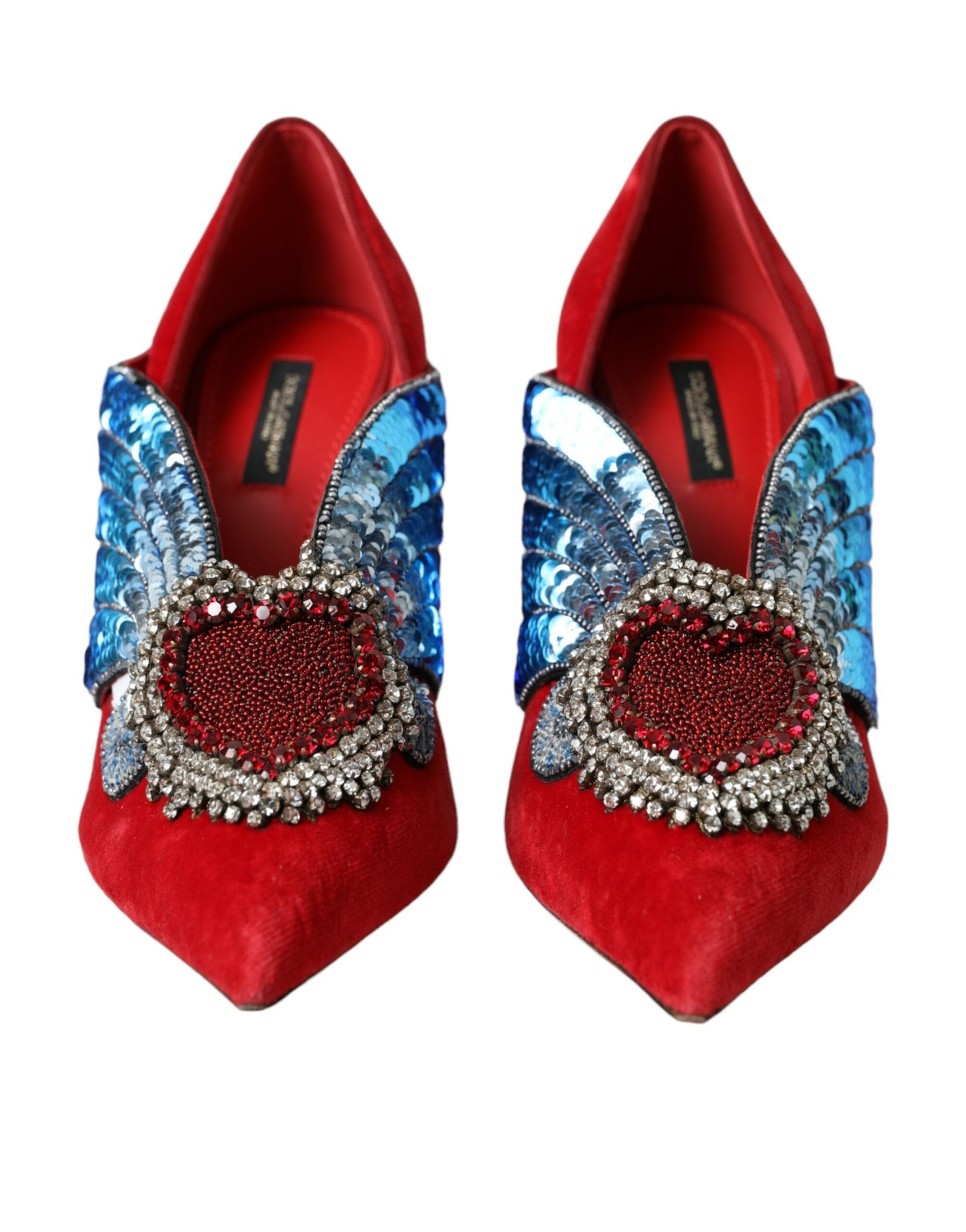 Dolce & Gabbana Red Velvet Sequin Crystal Heels Pumps Shoes Dolce & Gabbana