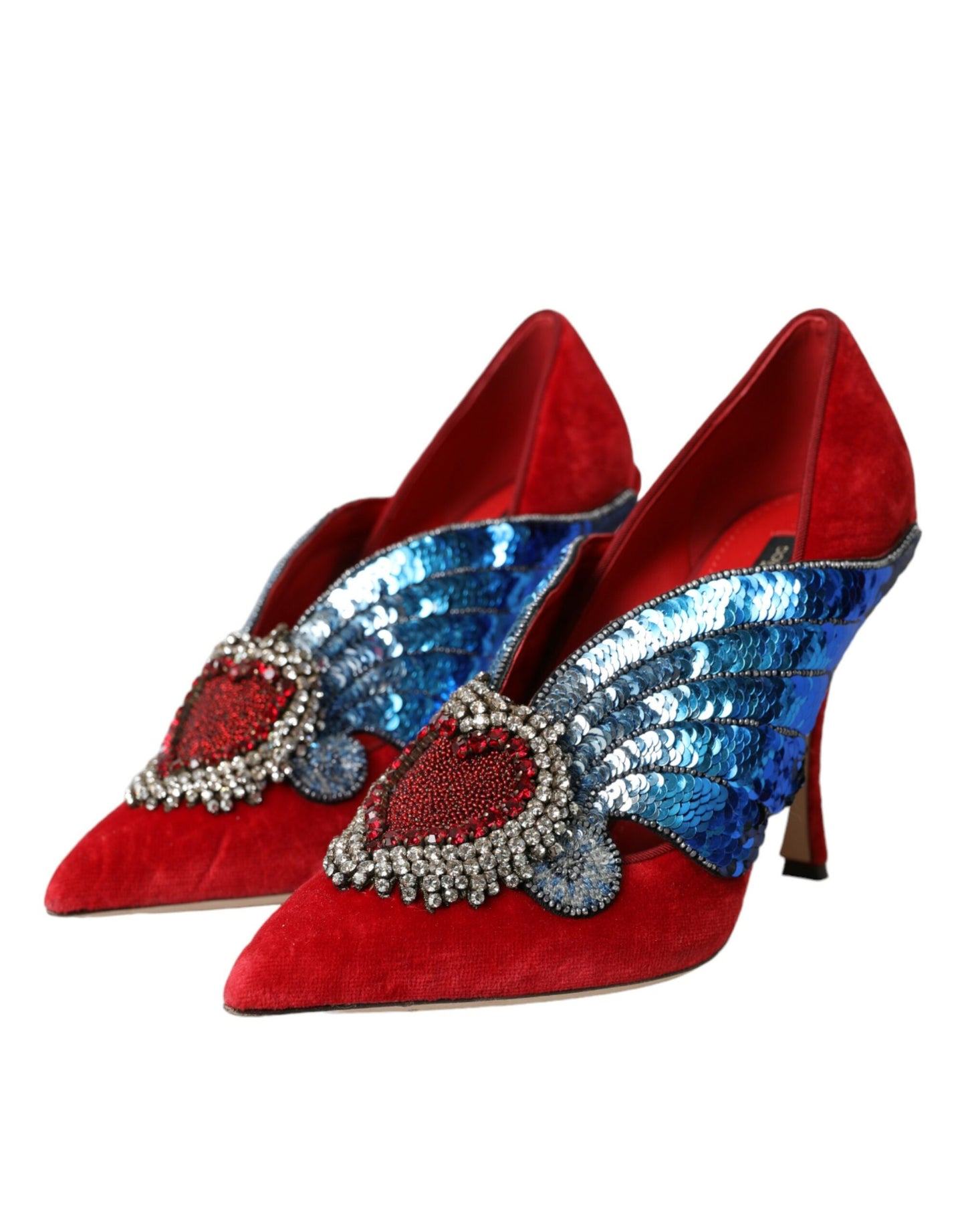 Dolce & Gabbana Red Velvet Sequin Crystal Heels Pumps Shoes Dolce & Gabbana