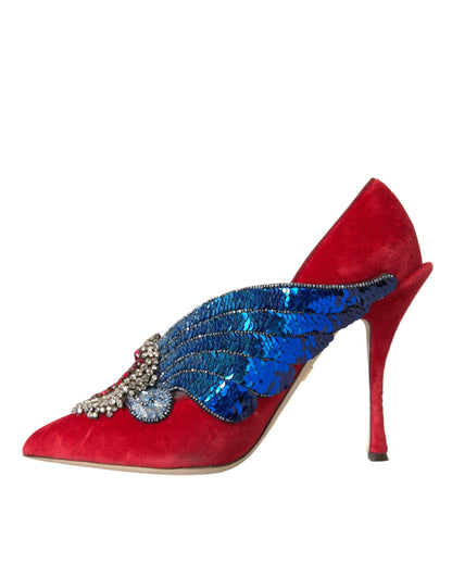 Dolce & Gabbana Red Velvet Sequin Crystal Heels Pumps Shoes Dolce & Gabbana