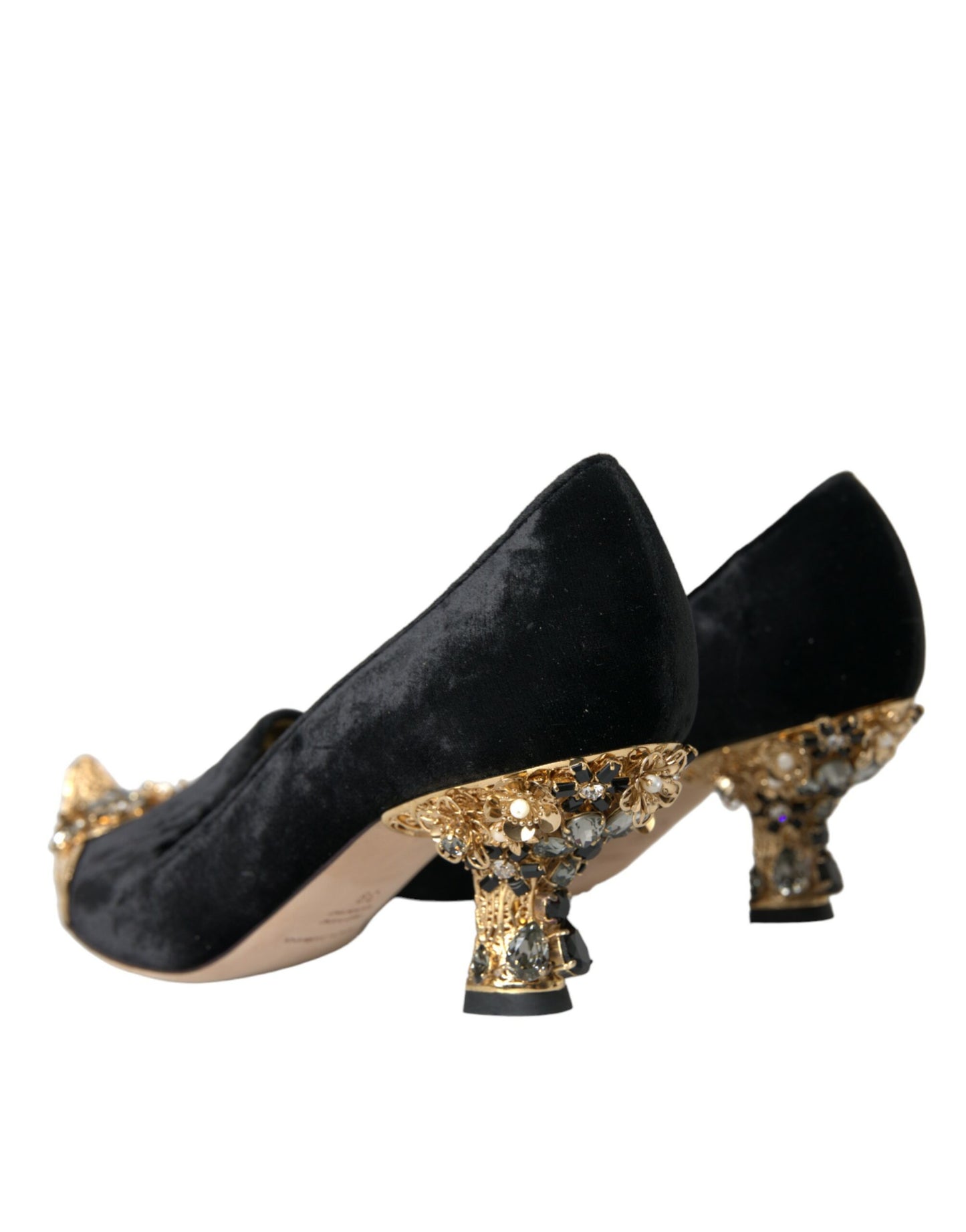 Dolce & Gabbana Black Velvet Embellished Heels Pumps Shoes Dolce & Gabbana