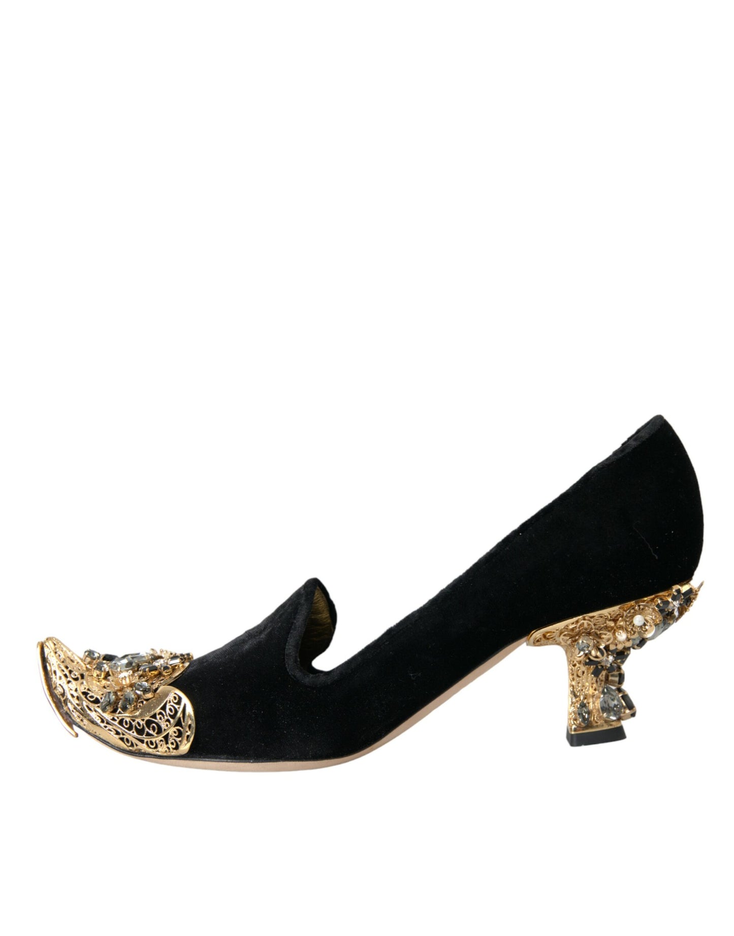 Dolce & Gabbana Black Velvet Embellished Heels Pumps Shoes Dolce & Gabbana