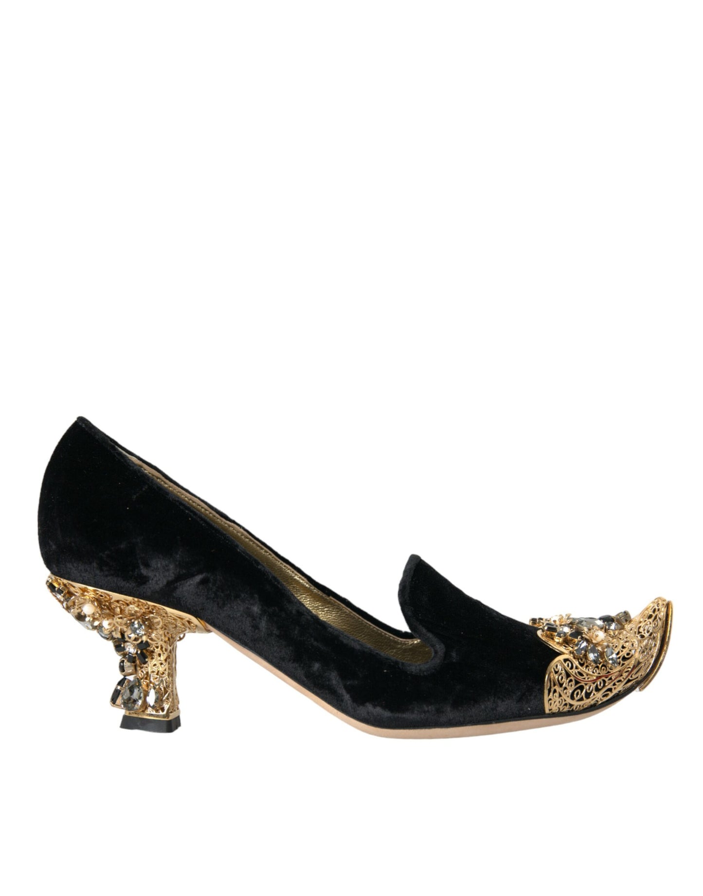 Dolce & Gabbana Black Velvet Embellished Heels Pumps Shoes Dolce & Gabbana