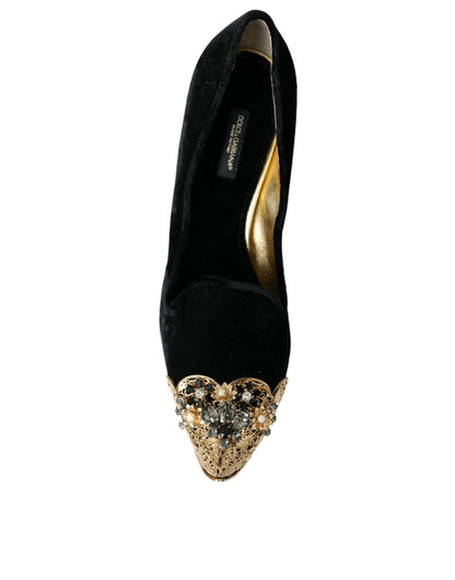 Dolce & Gabbana Black Velvet Embellished Heels Pumps Shoes Dolce & Gabbana