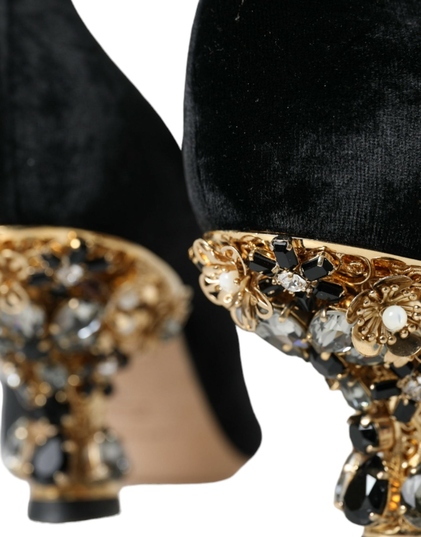 Dolce & Gabbana Black Velvet Embellished Heels Pumps Shoes Dolce & Gabbana