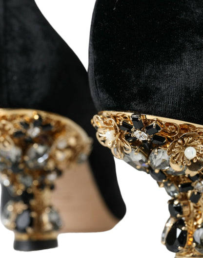 Dolce & Gabbana Black Velvet Embellished Heels Pumps Shoes Dolce & Gabbana