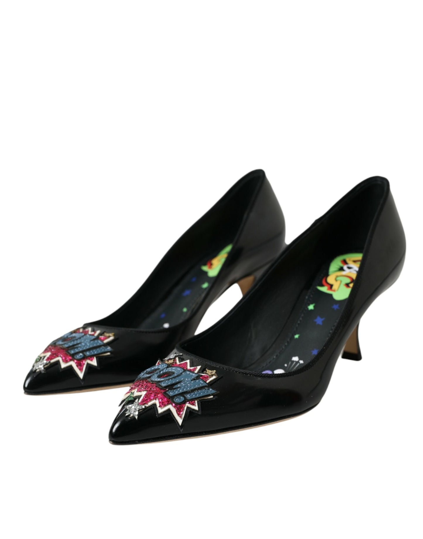 Dolce & Gabbana Black Leather BOOM Patch Heels Pumps Shoes Dolce & Gabbana