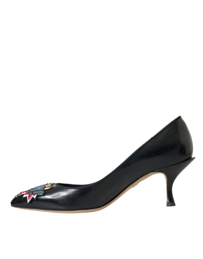 Dolce & Gabbana Black Leather BOOM Patch Heels Pumps Shoes Dolce & Gabbana