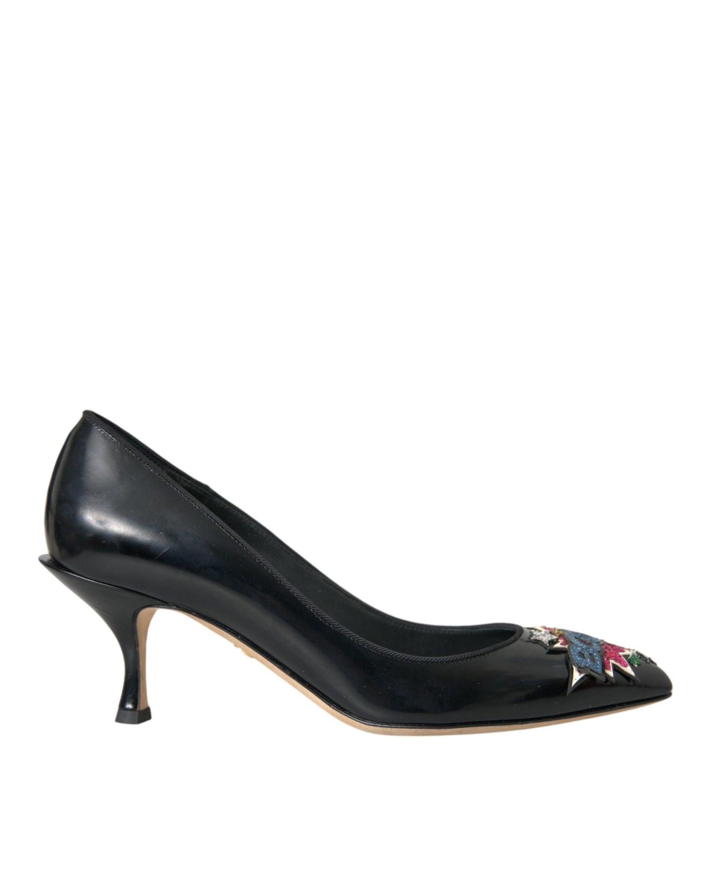 Dolce & Gabbana Black Leather BOOM Patch Heels Pumps Shoes Dolce & Gabbana