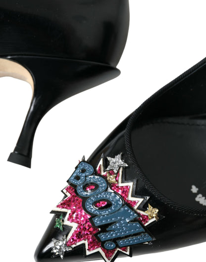 Dolce & Gabbana Black Leather BOOM Patch Heels Pumps Shoes Dolce & Gabbana