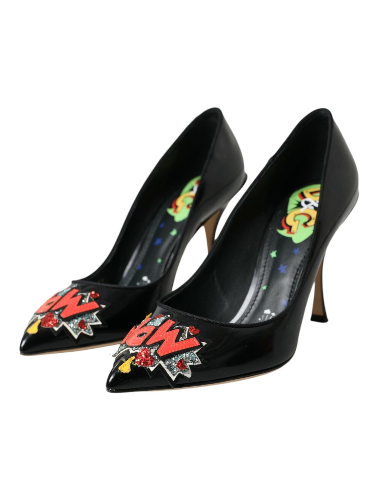 Dolce & Gabbana Black Leather WOW Patch Heels Pumps Shoes Dolce & Gabbana