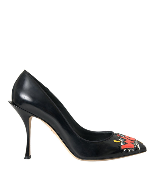 Dolce & Gabbana Black Leather WOW Patch Heels Pumps Shoes Dolce & Gabbana