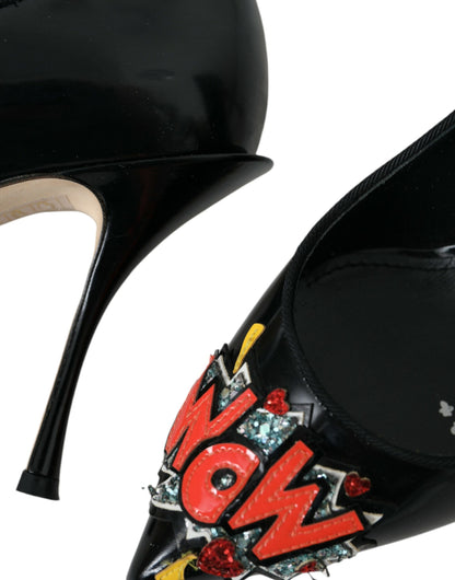 Dolce & Gabbana Black Leather WOW Patch Heels Pumps Shoes Dolce & Gabbana