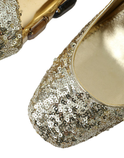 Dolce & Gabbana Gold Sequin Crystal Heels Pumps Shoes Dolce & Gabbana